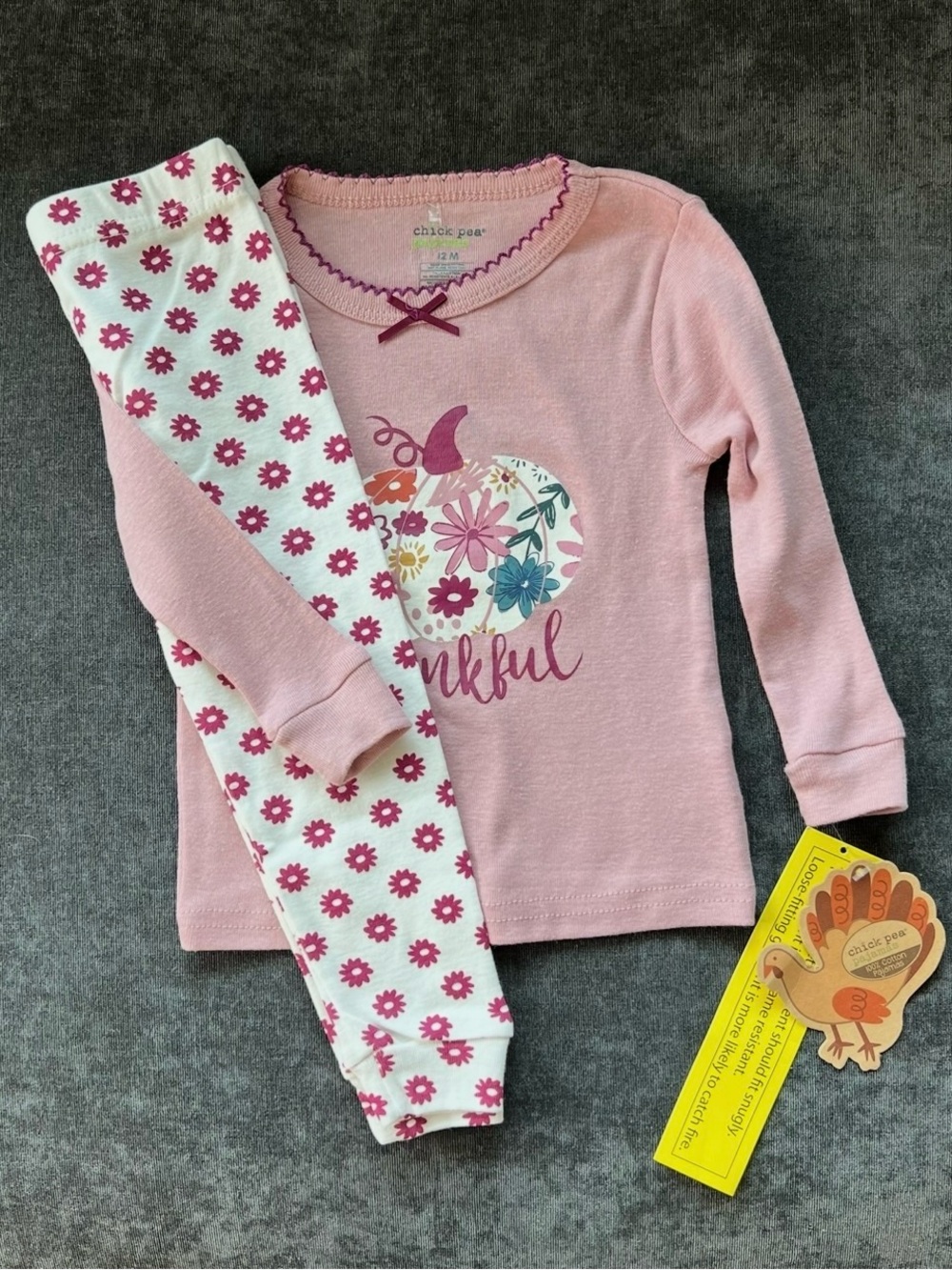 NWT Chick Pea Girls "Thankful" Pumpkin Pajama Set 12 Months